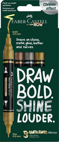 Faber-Castell Multimark Acrylic Pack con 3 Rotuladores Acrilicos Doble Punta - Puntas Redondas de 1mm y 3mm - Tinta Acrilica a Base de Agua - Colores Metalizados Surtidos