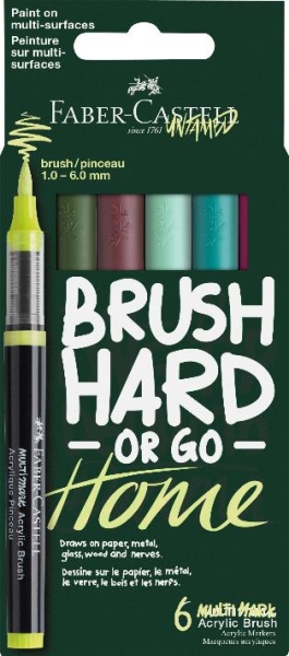 Faber-Castell Multimark Acrylic Brush Pack con 6 Rotuladores Acrilicos Punta Pincel - Trazo de 1 a 6mm - Tinta Acrilica a Base de Agua - Colores Tendencia Surtidos