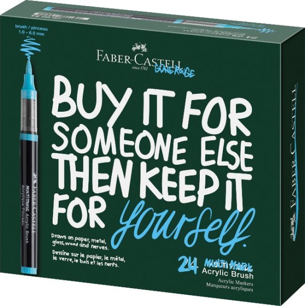 Faber-Castell Multimark Acrylic Brush Caja con 24 Rotuladores Acrilicos Punta Pincel - Trazo de 1 a 6mm - Tinta Acrilica a Base de Agua - Colores Surtidos