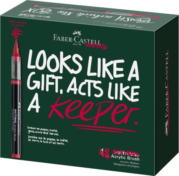 Faber-Castell Multimark Acrylic Brush Caja con 48 Rotuladores Acrilicos Punta Pincel - Trazo de 1 a 6mm - Tinta Acrilica a Base de Agua - Colores Surtidos