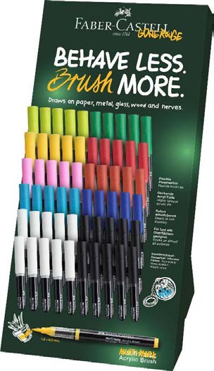 Faber-Castell Multimark Acrylic Brush Expositor con 60 Rotuladores Acrilicos Punta Pincel - Trazo de 1 a 6mm - Tinta Acrilica a Base de Agua - Colores Surtidos