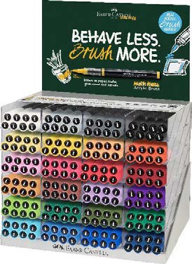 Faber-Castell Multimark Acrylic Brush Expositor con 192 Rotuladores Acrilicos Punta Pincel - Trazo de 1 a 6mm - Tinta Acrilica a Base de Agua - Colores Surtidos