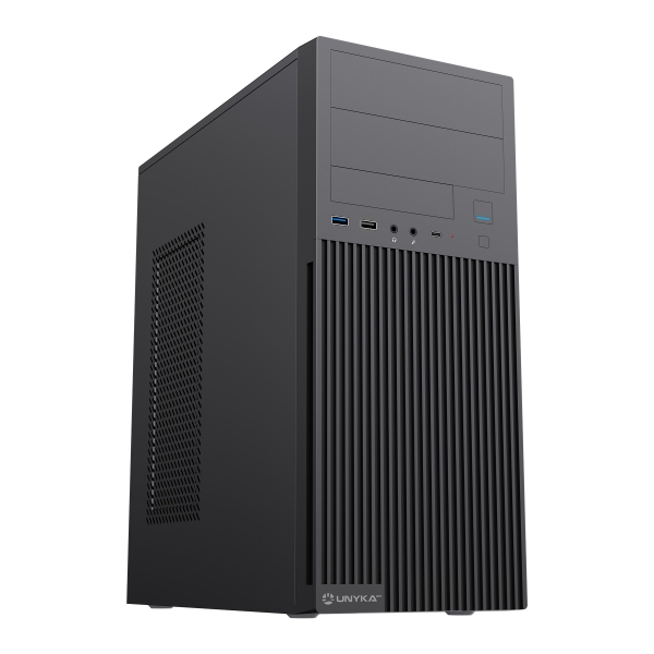 Unykach Aero C360 Caja ATX - Fuente de Alimentacion 500W Incluida - Soporte para 5,25" 3.5" y 2.5" - USB-A 2.0/3.2 / tipo C y Audio - Color Negro