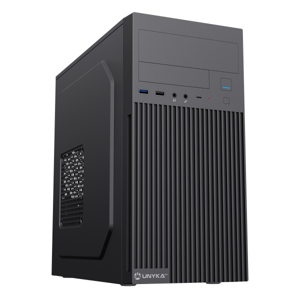 Unykach Aero C260 Caja MicroATX - Fuente de Alimentacion 500W Incluida - Soporte para 5,25" 3.5" y 2.5" - USB-A 2.0/3.2 / tipo C y Audio - Color Negro