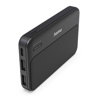 Hama Power Pack Pocket-5 Bateria Externa Powerbank 5000mAh - Polimero de Litio - USB-C - USB-A - Carga Rapida - 2 Conexiones de Salida - Indicador LED de Carga - Color Negro