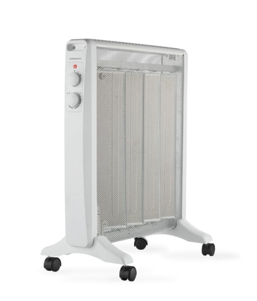 Daewoo DW9508 Radiador de Mica - Potencia 2000W - Termostato Regulable - 2 Niveles de Potencia - Ruedas - Asa de Transporte