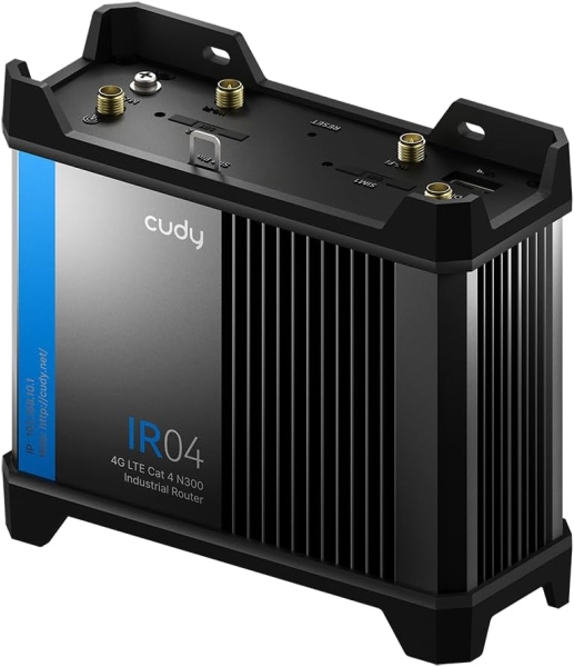 Cudy IR04_EU Router Industrial WiFi N300 4G LTE CAT 4 -  2 Ranuras SIM - 4 Puertos LAN - Alimentacion POE y DC - Montaje en Pared - Color Negro