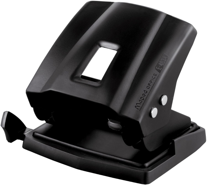 Maped Essentials Metal E-4034 Perforadora de Sobremesa - 2 Agujeros - Regleta Multi-Formatos - Hasta 35 Hojas a la vez - Color Negro