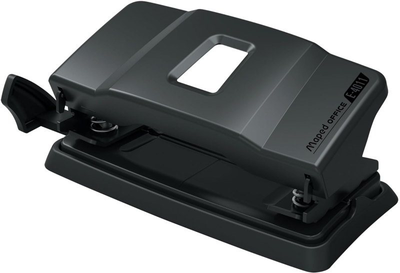 Maped Essentials Metal E-4011 Perforadora de Sobremesa - 2 Agujeros - Regleta Multi-Formatos - Hasta 12 Hojas a la vez - Color Negro