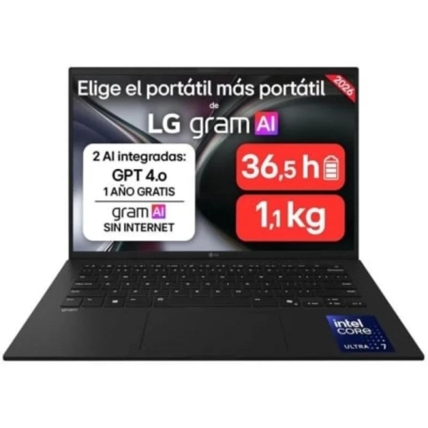 LG Gram 14ZD90U-G.AX85BN Portatil 14" Intel Core Ultra 7 355H - 32GB DDR5 - 512GB SSD - Color Negro - Teclado QWERTY (ES)