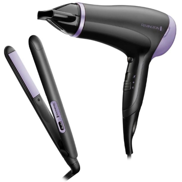 Remington Style Essentials Pack Secador y Plancha de Pelo - 2000W - Secador con Rejilla Ceramica-Ionica - Plancha de Placas Ceramicas