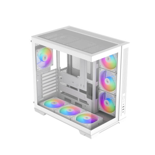 Sama V52 Caja Torre ATX - Lateral Cristal Templado - 2 x USB-A 3.0, USB-C 3.2 - 1 x Audio + Micro - 7 Ventiladores ARGB - Color Blanco