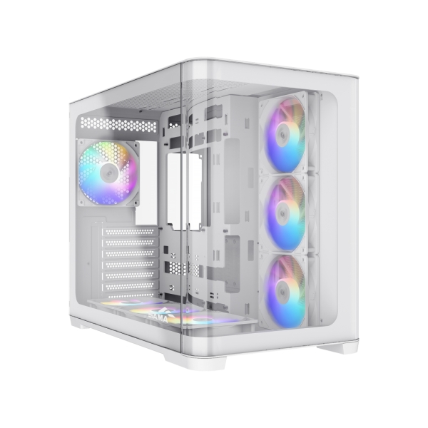 Sama V60 Caja Torre ATX - Lateral Cristal Templado Curvado  - 2 x USB-A 3.0, USB-C 3.2 - 1 x Audio + Micro - 7 Ventiladores ARGB - Color Blanco