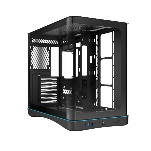 Sama V62E Caja Torre ATX - Lateral Cristal Templado Curvado - 2 x USB-A 3.0, 1 x USB-C 3.2 - 1 x Audio + Micro - Sin Ventiladores - Color Negro