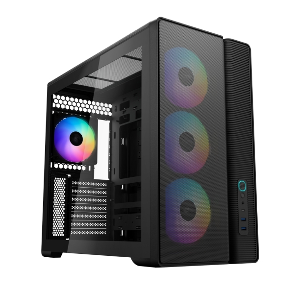 Sama S50 Caja Torre ATX - Lateral Cristal Templado - 2 x USB-A 3.0, 1 x USB-C 3.2 - 1 x Audio 1 x Micro - 4 Ventiladores ARGB - Color Negro