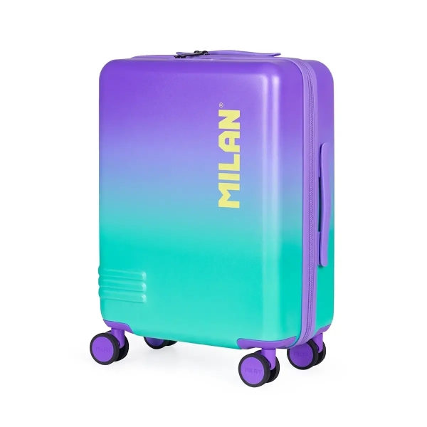 Milan Coleccion Sunset Maleta de Cabina Rigida - 4 Ruedas Dobles 360º - Cierre con Combinacion de 3 Digitos - Medidas 55x40x23cm - Color Morado/Verde