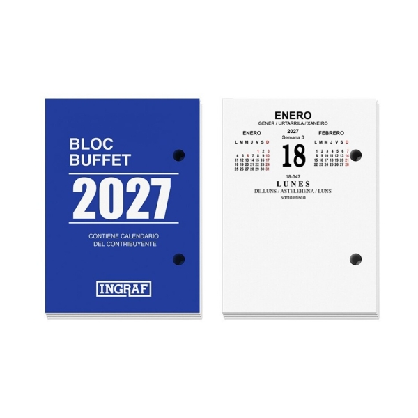 Ingraf Bloque Bufete Anual - 2 Perforaciones - Calendario Contribuyente - Papel de 70 gr/m² - Impreso a 2 Colores