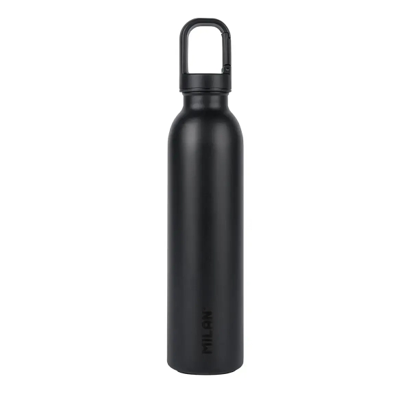 Milan Shadow Botella Isotermica 0.59L - Tapon con Mosqueton - Doble Pared de Acero Inoxidable - Libre de Bisfenol A (BPA) - Liquidos Calientes hasta 12h, Frios hasta 24h - Color Negro