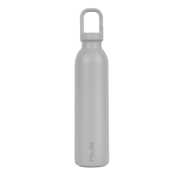 Milan Shadow Botella Isotermica 0.59L - Tapon con Mosqueton - Doble Pared de Acero Inoxidable - Libre de Bisfenol A (BPA) - Liquidos Calientes hasta 12h, Frios hasta 24h - Color Gris