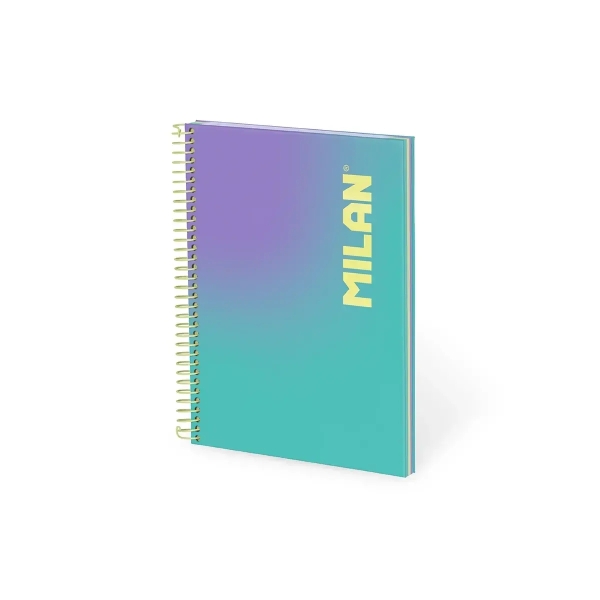 Milan Sunset Cuaderno Espiral Formato A5 Cuadricula 5x5mm - 90 Hojas de 95 gr/m2 - Microperforado, 2 Taladros - 3 Bandas de Color - Color Turquesa/Morado
