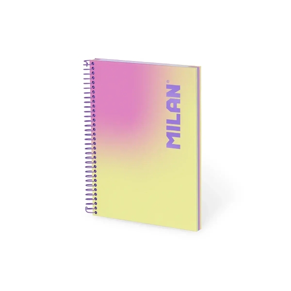 Milan Sunset Cuaderno Espiral Formato A5 Pautado 1 Linea - 90 Hojas de 95 gr/m2 - Microperforado, 2 Taladros - 3 Bandas de Color - Color Amarillo/Rosa