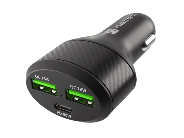 Natec Coney Cargador para Coche 84W - 1xUSB-C PD3.0, 2xUSB-A Qc 3.0 - Indicador LED - Color Negro