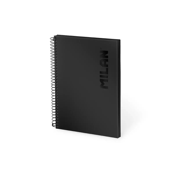 Milan Shadow Cuaderno Espiral Formato A5 Cuadricula 5x5mm - 80 Hojas de 95 gr/m2 - Microperforado, 2 Taladros - Color Negro