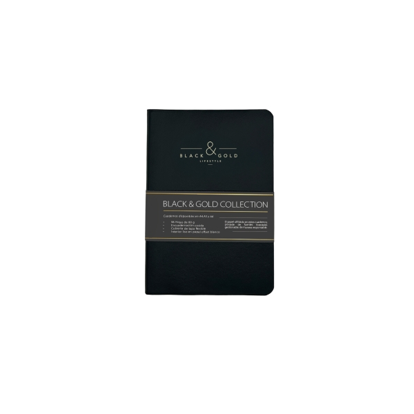 Dohe Black & Gold Cuaderno con Encuadernacion Cosida A6 - 96 Hojas Lisas de 80g - Tapa Flexible Forrada en Polipiel - Color Negro