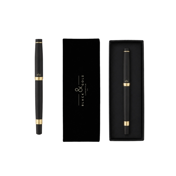 Dohe Black & Gold Boligrafo con Capuchon - Tinta Color Azul - Acabado en Negro Mate - En Estuhe para Regalo
