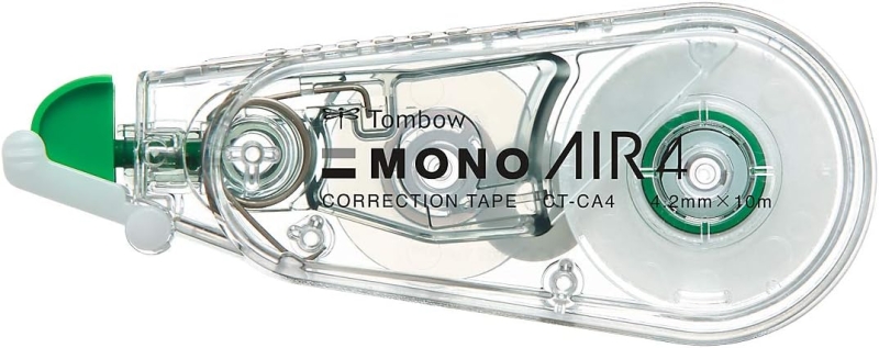 Tombow Mono Air Cinta Correctora 4.2mm x 10m - Compacto y Ligero - Secado Inmediato - Carcasa Fabricada con Plastico 100% Reciclado - Color Carcasa Transparente