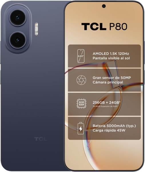 TCL P80 5G Smartphone 6,83" - 8GB - 256GB - Camara 50MP - Bateria 5000mAh - Color Azul Medianoche