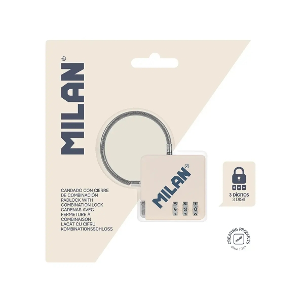 Milan Serie 430 Candado con Cierre de Combinacion - 3 Digitos - Metalico - Color Beige