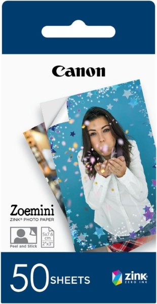 Canon Zink Pack de 50 Hojas de Papel Fotografico 5x7.6cm - Despega la parte Posterior del Papel para Utilizar el lado Adhesivo