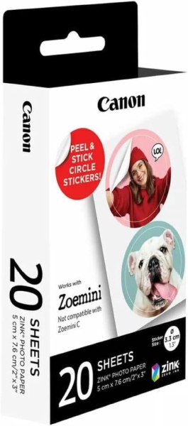 Canon Zink Pack de 20 Hojas de Papel Fotografico Circular Precortado - 2 Circulos de Ø 33mm por Hoja - Despega la parte Posterior del Papel para Utilizar el lado Adhesivo