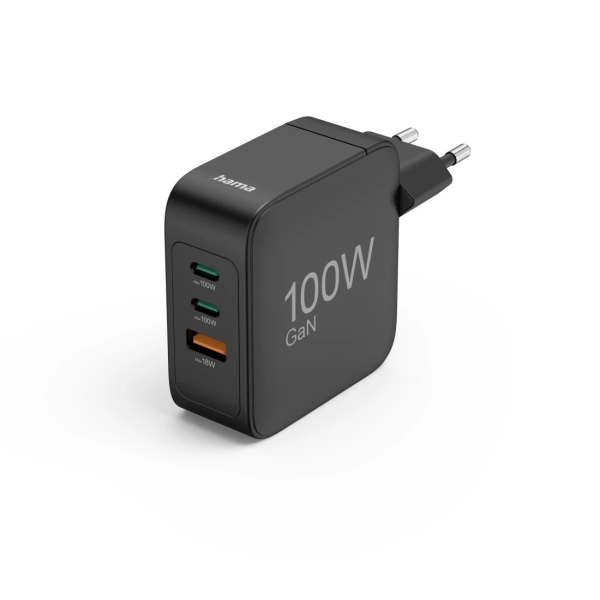 Hama Gan 100W Cargador de Pared - 2x USB-C, 1x USB-A - Power Delivery 3.0 - Quick Charge 3.0 - Color Negro