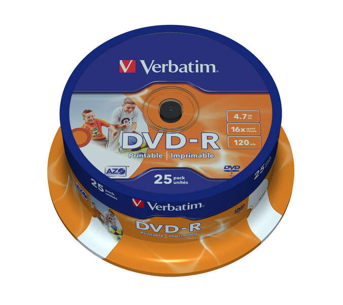 Verbatim DVD-R Printables 16x 4.7GB (Tarrina 25 Uds)