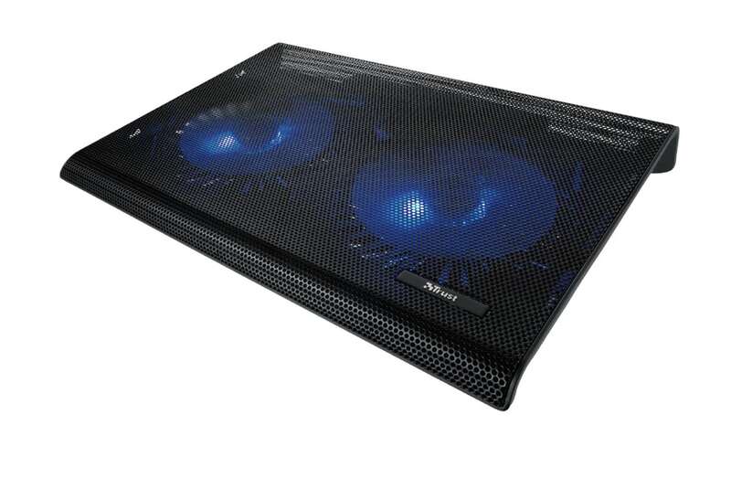 Trust Base de Refrigeracion para Portatil hasta 17.3" USB - Iluminacion LED Azul - 2 Ventiladores de 125mm - 800 RPM - 360 x 280mm - Cable de 55cm - Color Negro